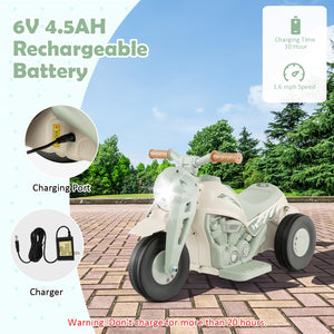 Children's tricycle with 6V 4.5AH rechargeable battery features on a scenic background.