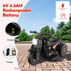 Children's electric motorcycle with 6V 4.5AH rechargeable battery on a scenic background