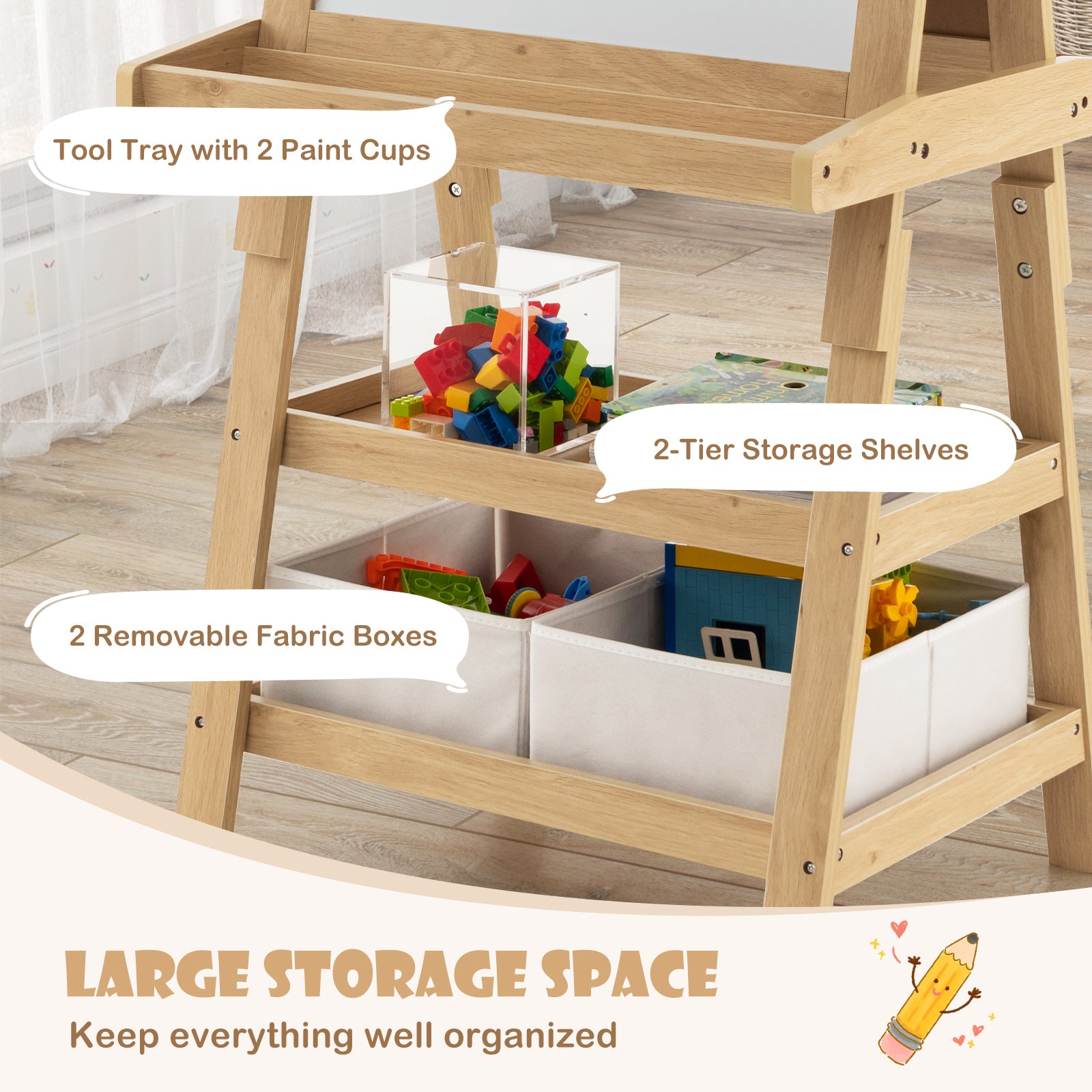 Kids easel with paper roll secured by magnetic holders1