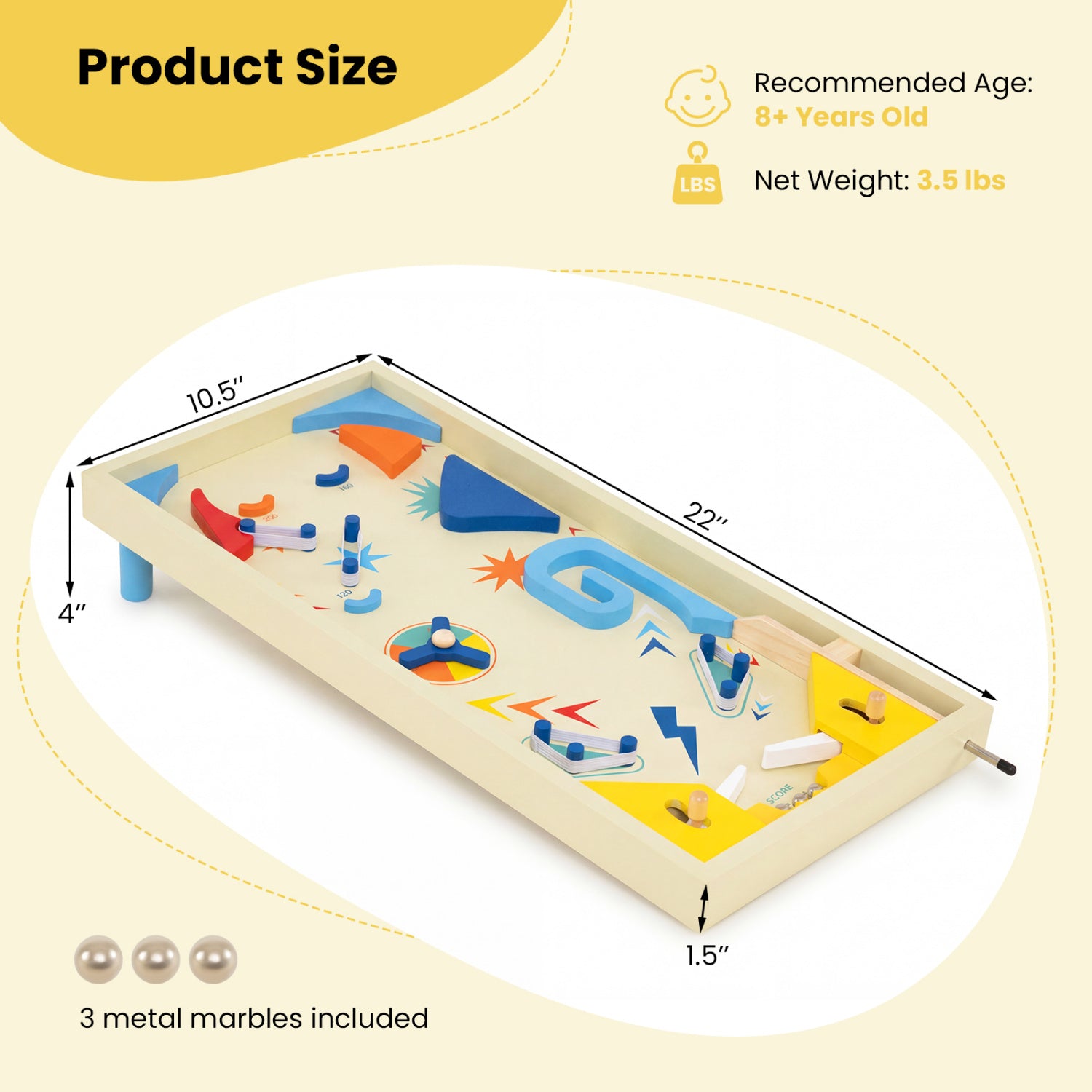 Wooden pinball machine designed for kids ages 8 and older