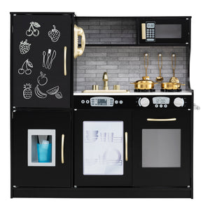 Toy kitchen with built-in ice maker and interactive play features