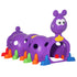 Purple toy caterpillar with colorful segments on a white background