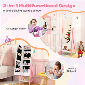 2-in-1 multifunctional design product with full-length mirror and jewelry cabinet in a room setting.