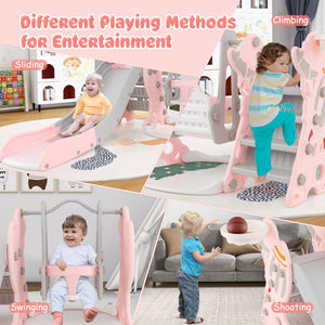 Collage of a child using a play structure with text indicating different playing methods.