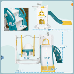 Children's play structure with measurements on a light blue background
