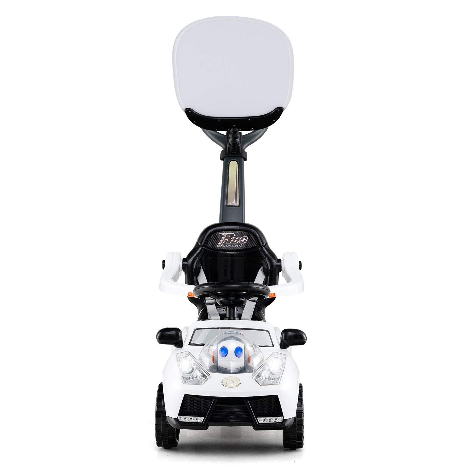 White scooter with a black seat on a white background