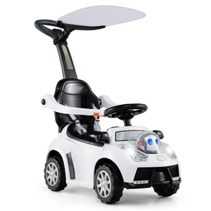 White toy car with black accents on a white background