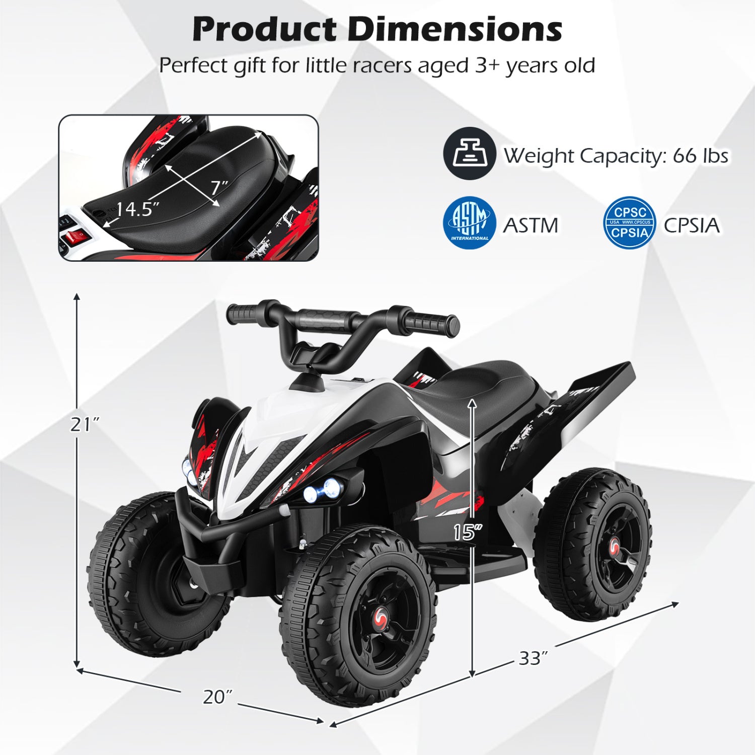12V Kids Ride On ATV Quad with LED Lights Red