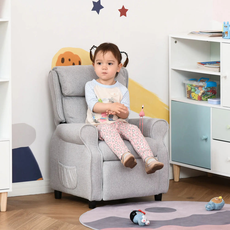Children’s lounge armchair with reclining backrest