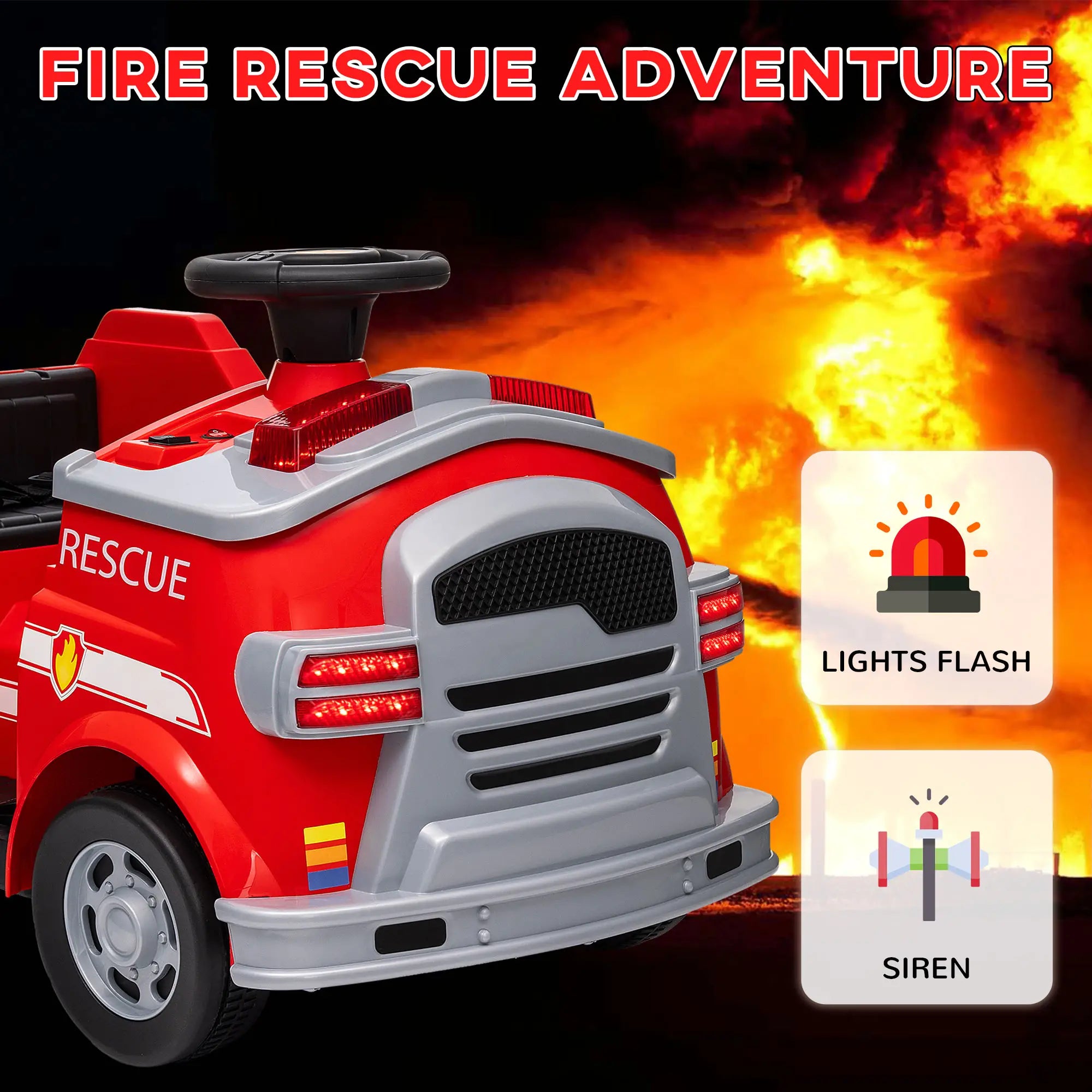 Kids red fire truck with horn, music, and interactive sound effects