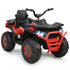 Red and black toy ATV on a white background