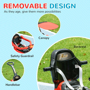 Ride-on car featuring horn and music buttons for toddlers