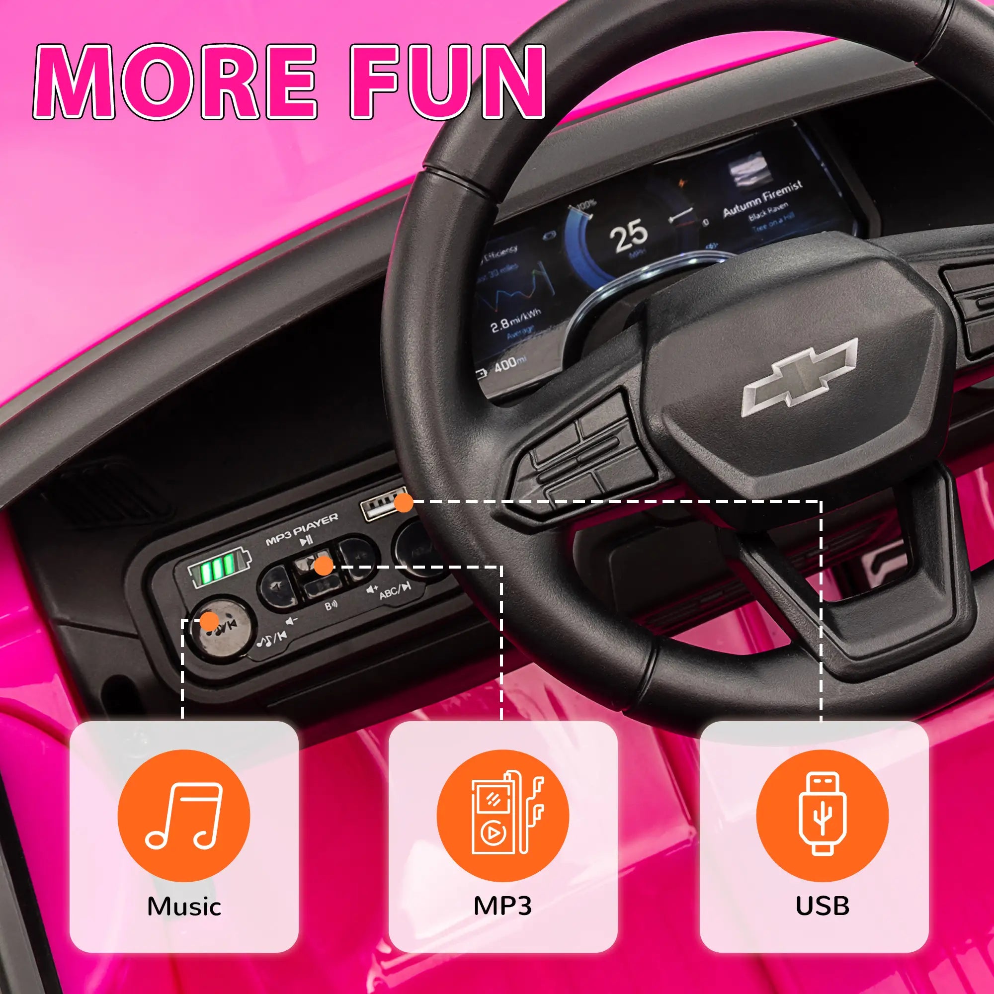 Kids ride-on car with USB port and MP3 music player