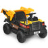 Toy dump truck with black and yellow colors on a white background