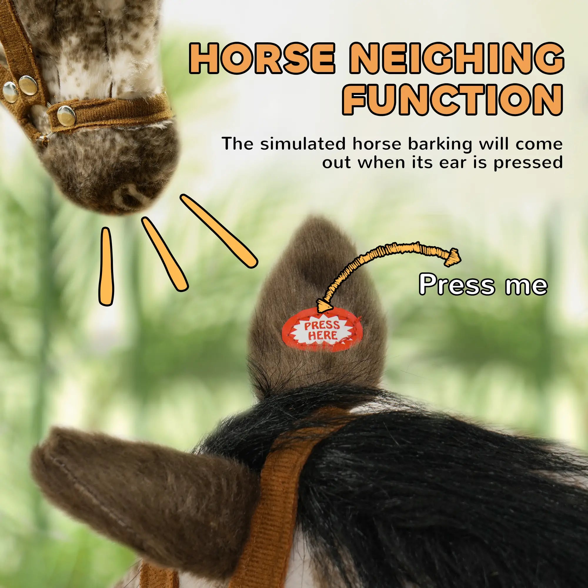 Kids ride-on pony toy supported by sturdy metal frame