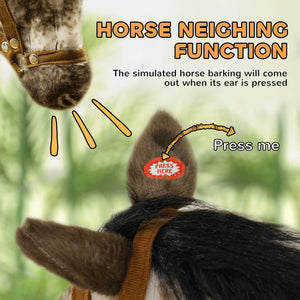 Kids ride-on pony toy supported by sturdy metal frame