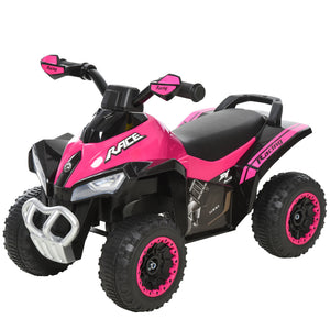Pink and black toy ATV on a white background