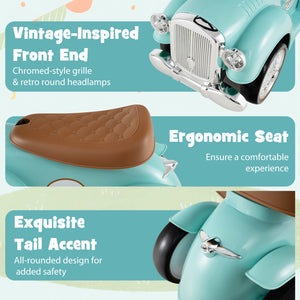 Vintage-inspired scooter with features highlighted on a colorful background
