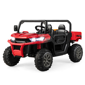 Red and black toy off-road vehicle on a white background