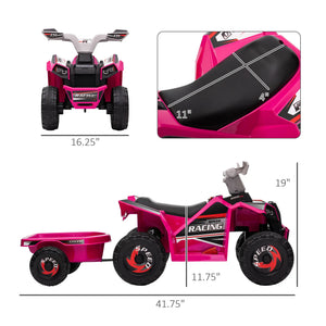 Pink toy ATV with measurements on a white background