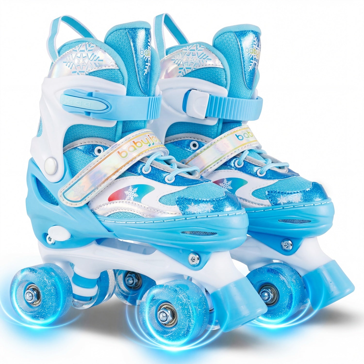 Front view of quad roller skates with secure fastening system