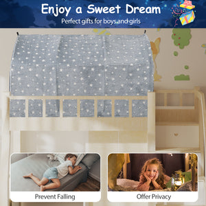 Children's bed canopy with star pattern, featuring text 'Enjoy a Sweet Dream' and images of children using it.