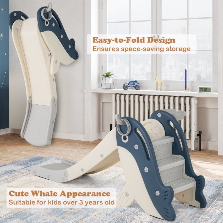 Children's slide with whale design in a room setting