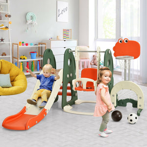 Children playing on a colorful indoor playground set in a bright room.