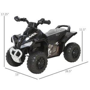 Black toy ATV with dimensions labeled on a white background