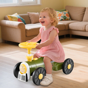 Child playing with a toy car in a living room