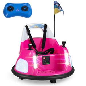 Pink toy car with blue remote control on a white background