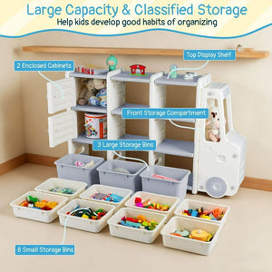 Kids storage organizer with two enclosed cabinets
