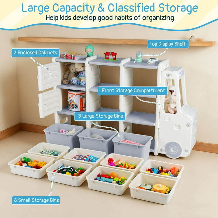 Kids storage organizer with two enclosed cabinets