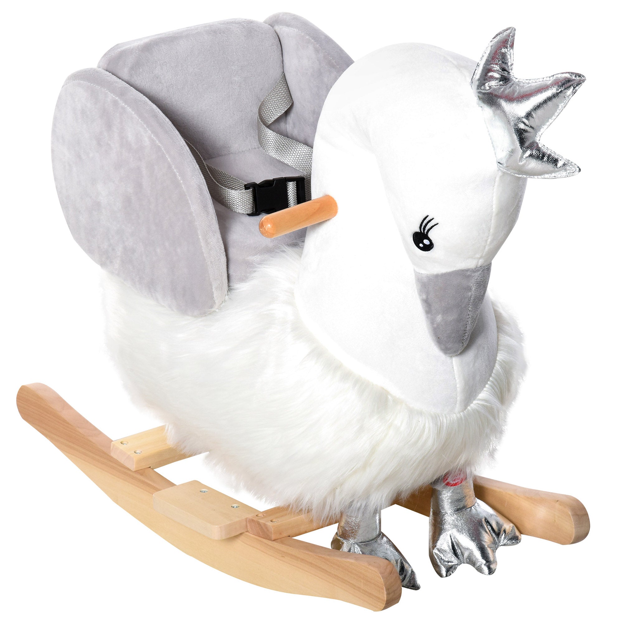 Kids swan rocker toy with plush seat and safety belt
