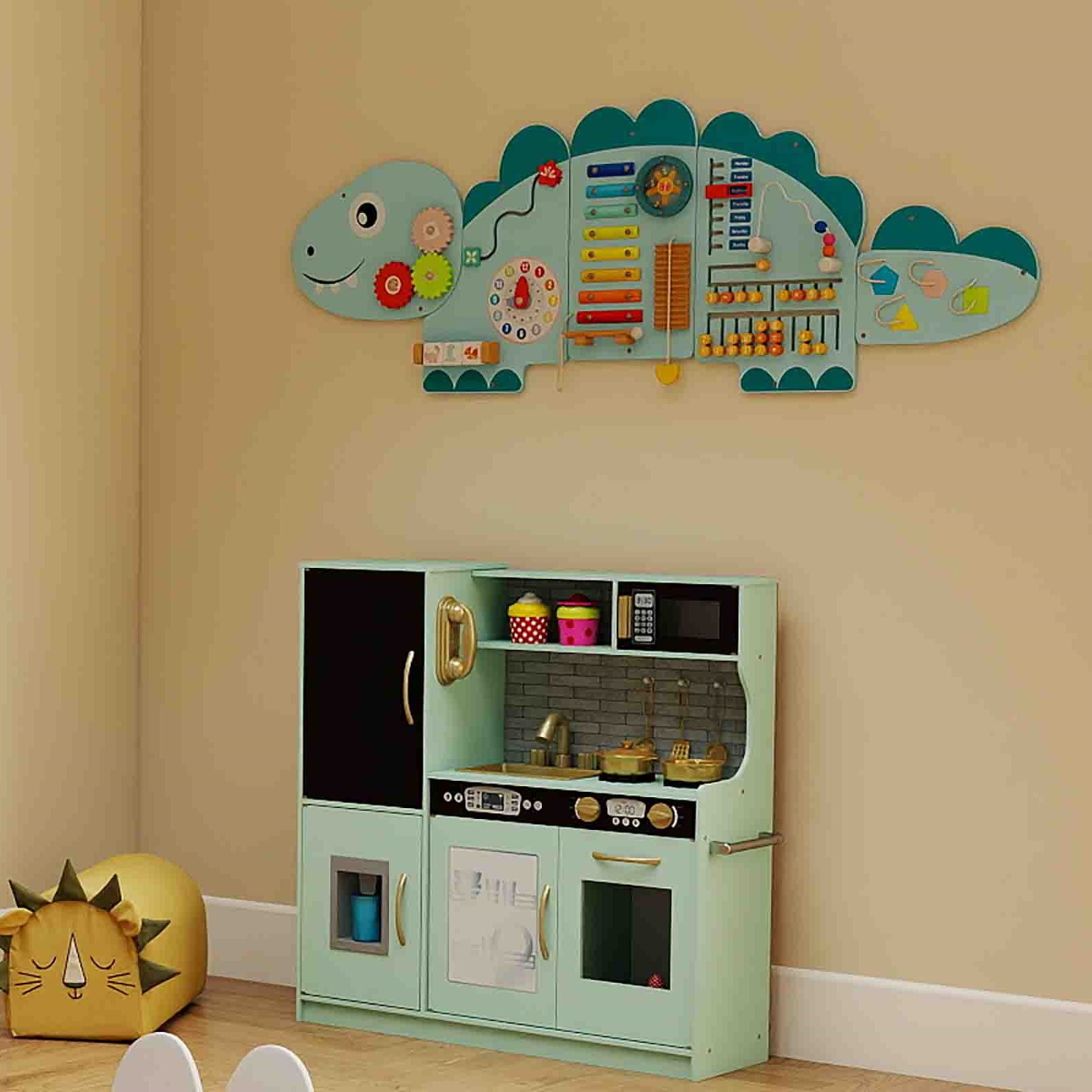 Wooden toy storage organizer with 10 storage cubes for kids bedroom and playroom