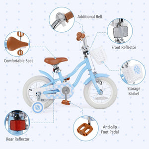 Front view of 16-inch kids training bike with basket