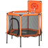 Orange children's trampoline with basketball hoop on a white background