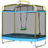 Trampoline with safety net and swing attached on a white background