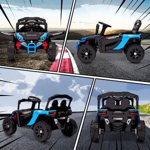 Collage of a toy off-road vehicle from different angles on a checkered background.