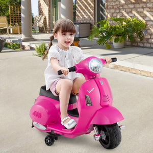 Pink kids electric ride-on Vespa front view