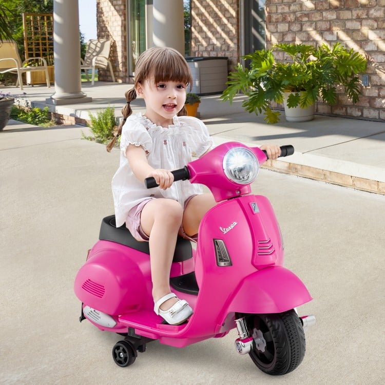 Pink kids electric ride-on Vespa front view