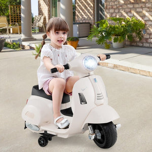 White kids Vespa electric motorcycle front view