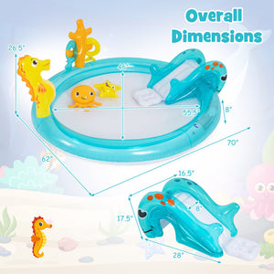 Inflatable kids water park featuring smooth slide