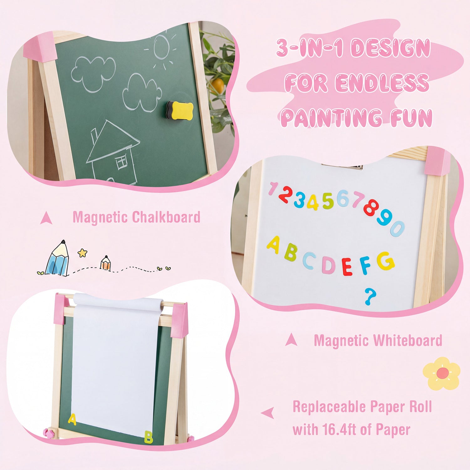Double-sided whiteboard and chalkboard easel for children