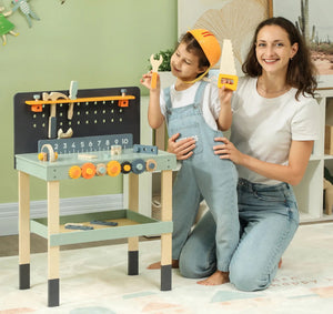 Kids wooden tool bench playset with tools