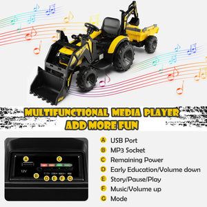 Ride on construction vehicle with music and horn