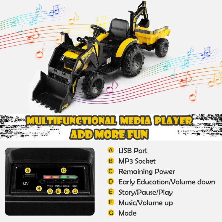 Ride on construction vehicle with music and horn