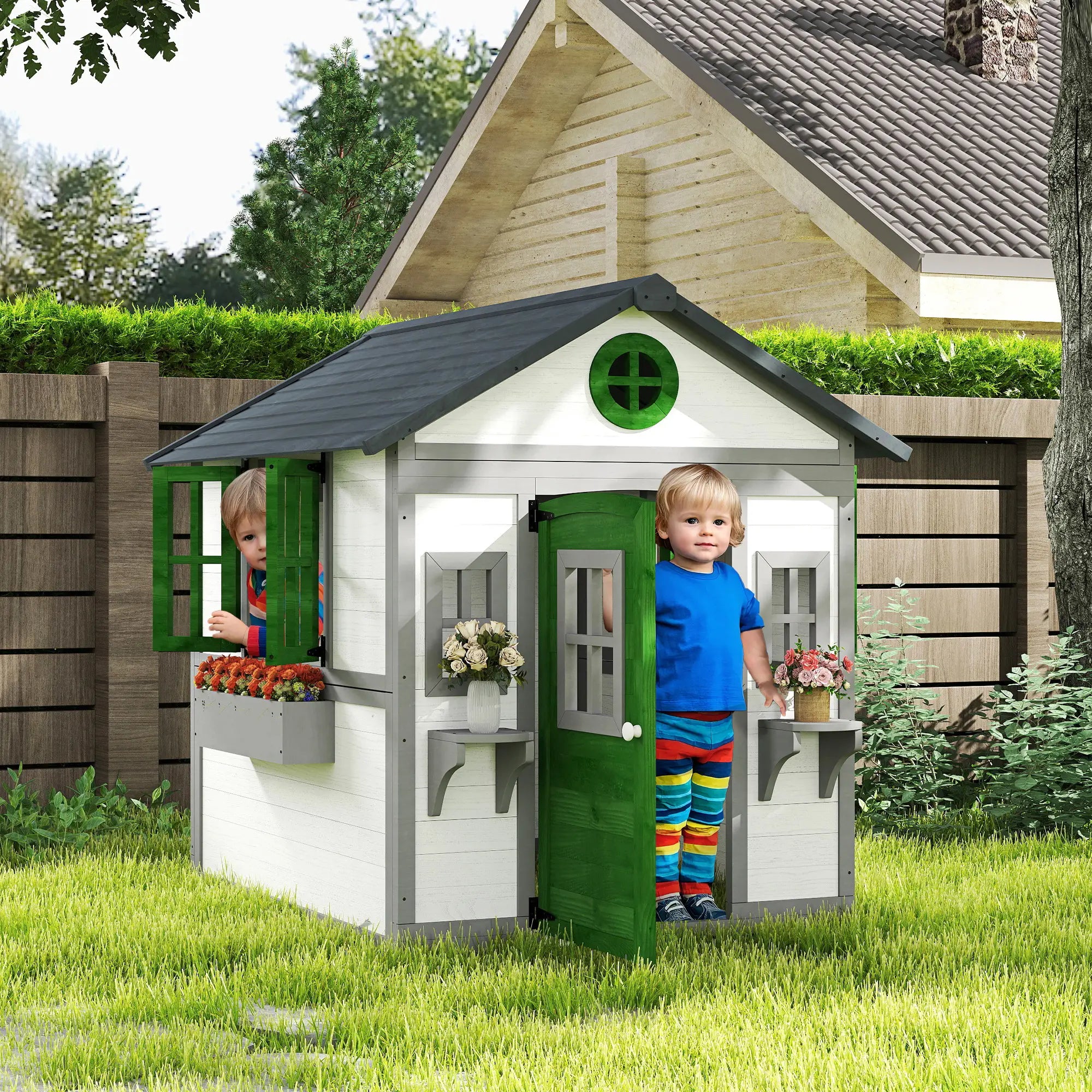 Kids garden playhouse with windows and door