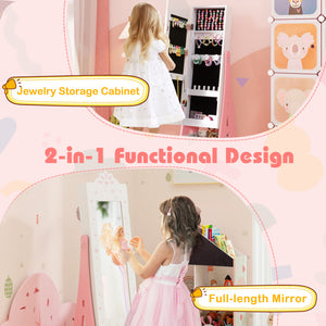 Kids Jewelry Cabinet with Full-Length Mirror and Foldable Storage Drawer