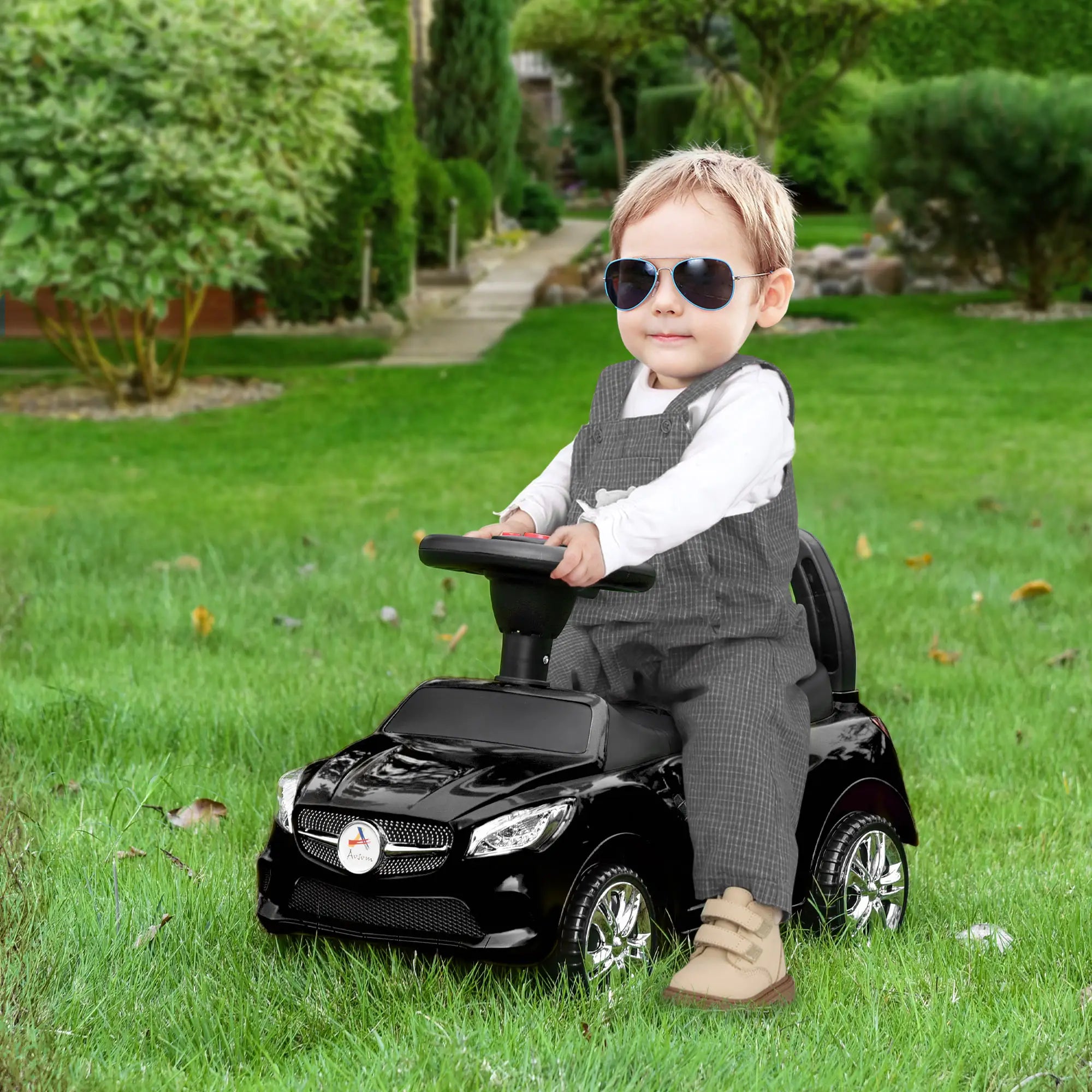 Kids push car toy with music, headlights, and steering wheel